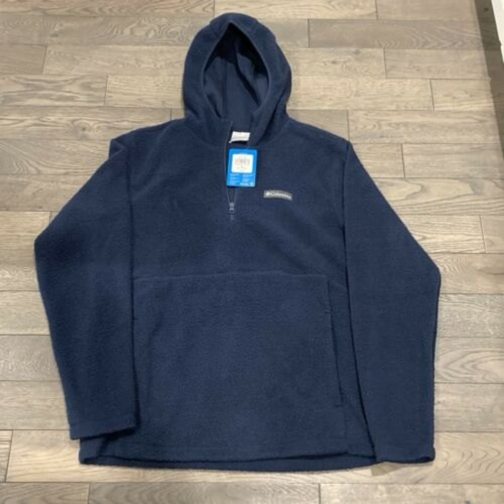 NWT $60 Columbia Hooded Pullover 1/4 zip Navy Blue Fleece Adult Men’s Medium NEW